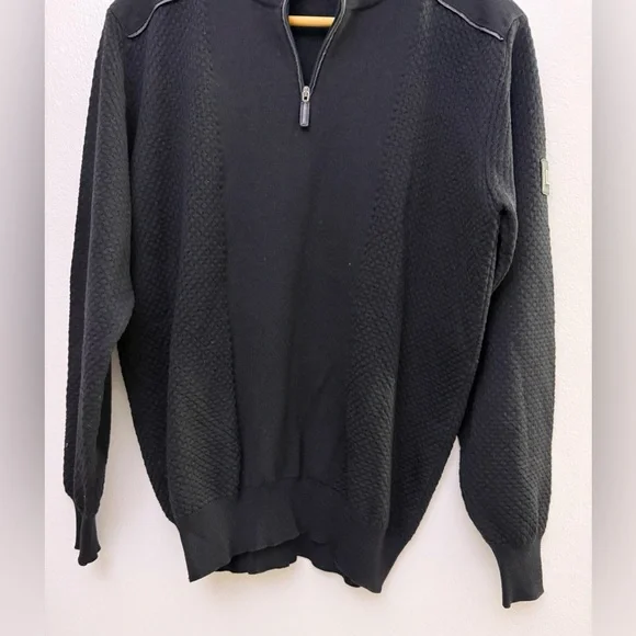 Ferrante Quarter Zip Pullover Black Sweater Merino WoolMen's